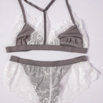 Ensemble de lingerie femme gris et blanc soutien-gorge triangle effet velours Katia