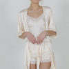 Ensemble pyjama-short robe de chambre satin blanc crème Milla