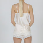 Ensemble pyjama-short robe de chambre satin blanc crème Milla